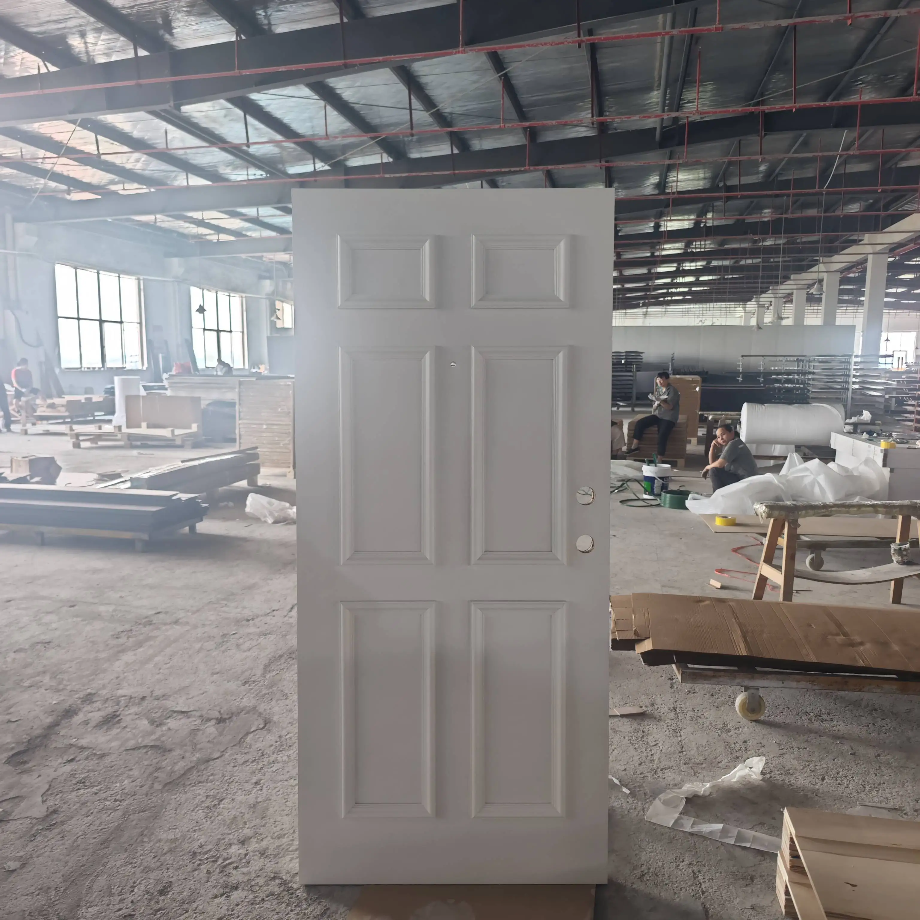 Modern Solid Core 6 Wood Panel Interior Doors with Decorative Lines for Houses