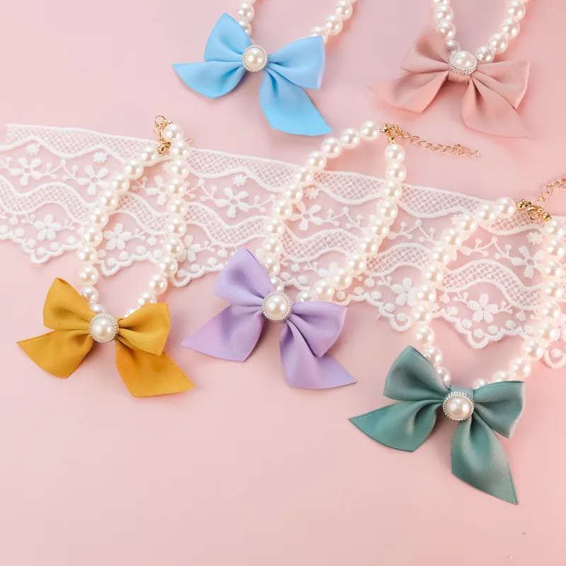 Wholesale Luxury designer cat dog pearl necklace adjustable pet collar jewelry dog accessories