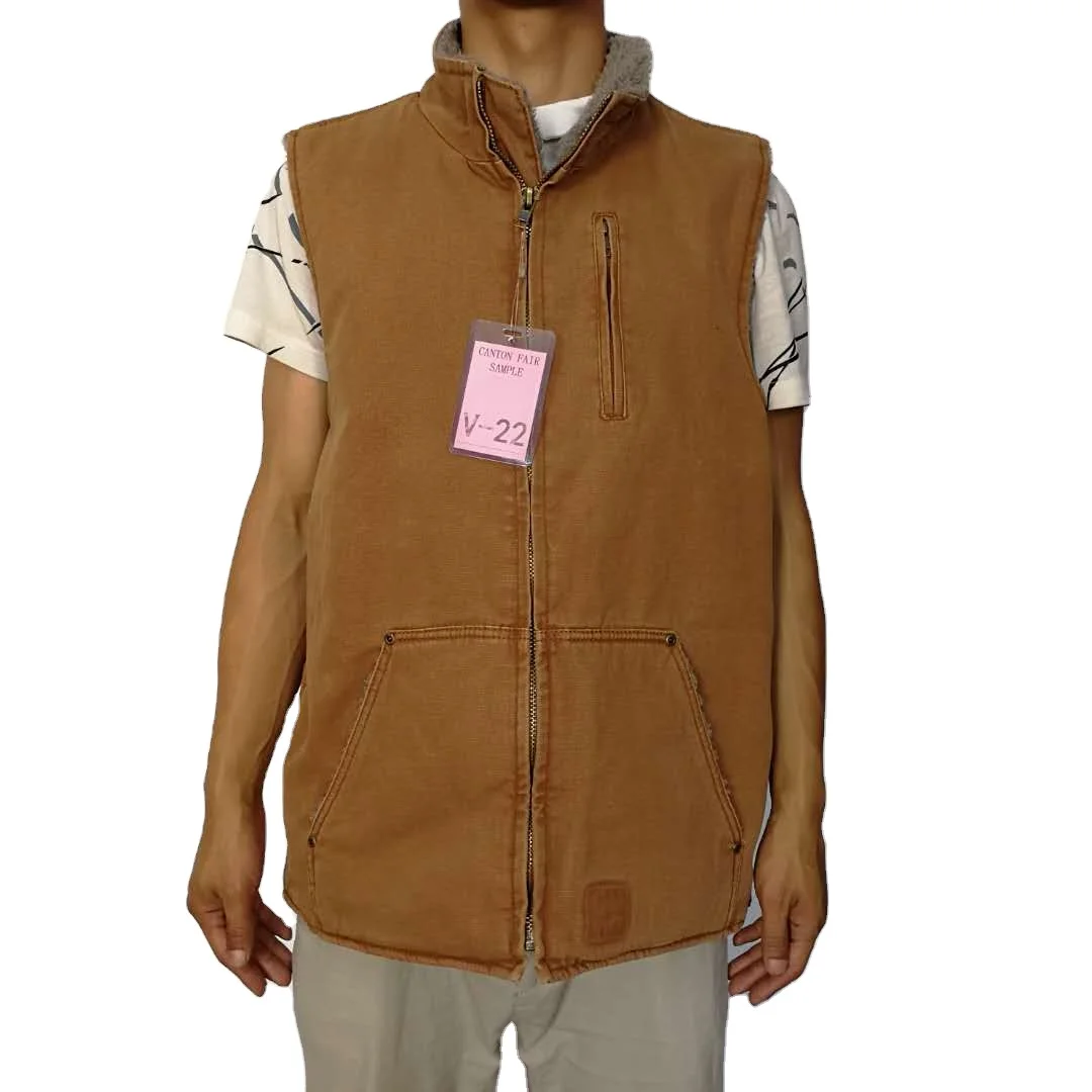 
Basic Workwear OEM Heavy Duty Winter Warm Men Cotton Canvas Fabric Cowboy Work Vest 