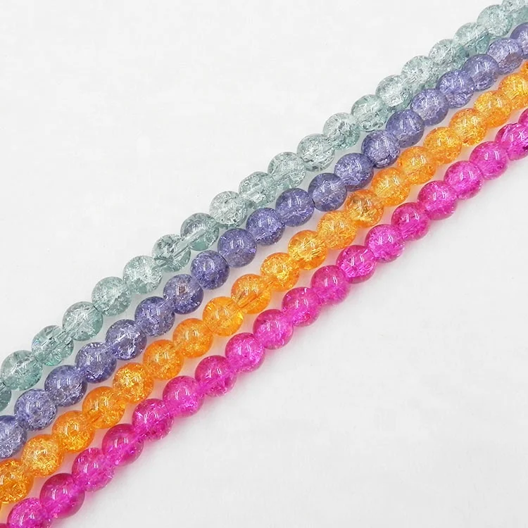 Wholesale Mixed Color Chinese Cracked Glass Crystal Beads Loose 6mm 8mm 10mm Crackle Beads for Jewelry Making with Custom Hole