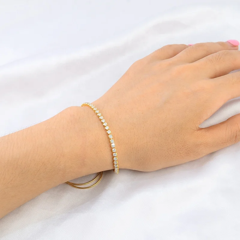 Wholesale Fashion Style Ice Zircon Stone 18K Gold Plated  Snake Bone Chain S925 Sterling Silver Tennis Bracelet Silver Jewelry