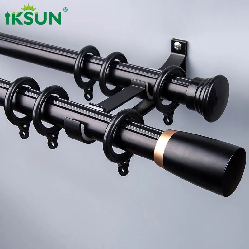 Iksun 19/22ft long hanging modern drapery rods industrial simple black curtain rod for large window