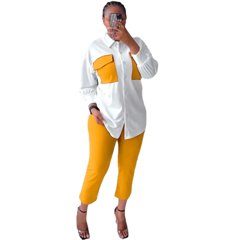 2022 Women fall 2 piece sets casual blazer suits women long sleeve shirt pencil pants two piece pants set