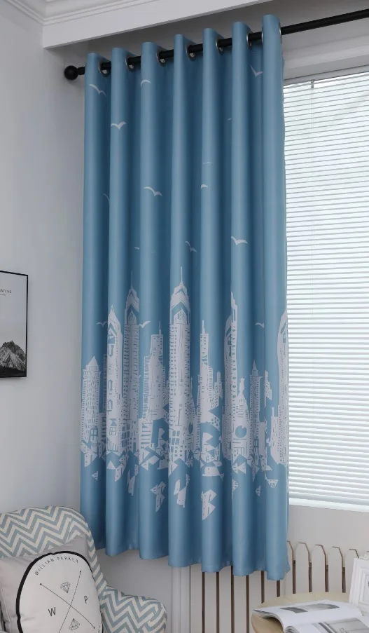 2.1M Width High Grade Skyscraper Shape Drawing Hotel Blackout Curtain Fabric Best Curtain Fabric
