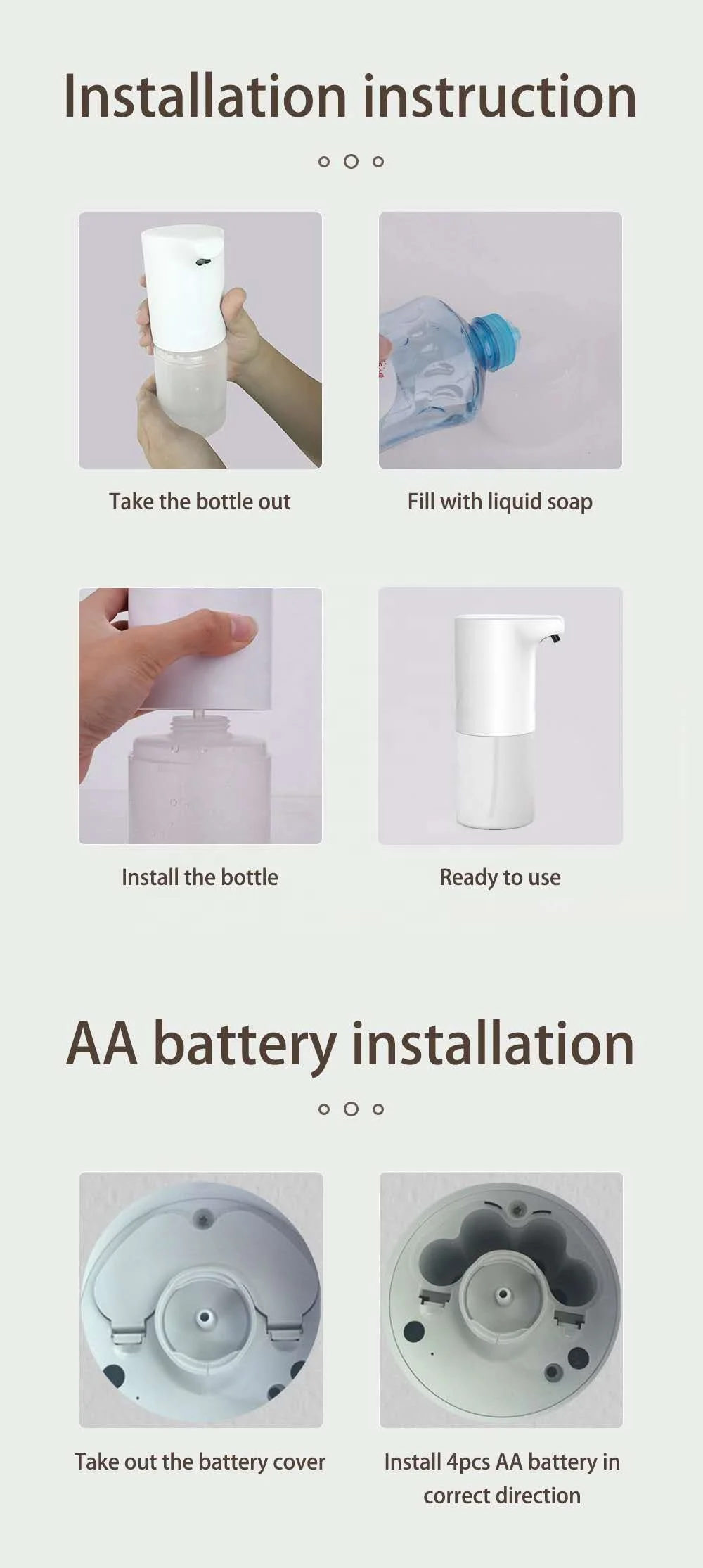 350ml Liquid Foam Soap Automatic Touchless Hand Foam Soap Dispenser Brown Box Plastic Graphic Design White OEM Modern 2 Years