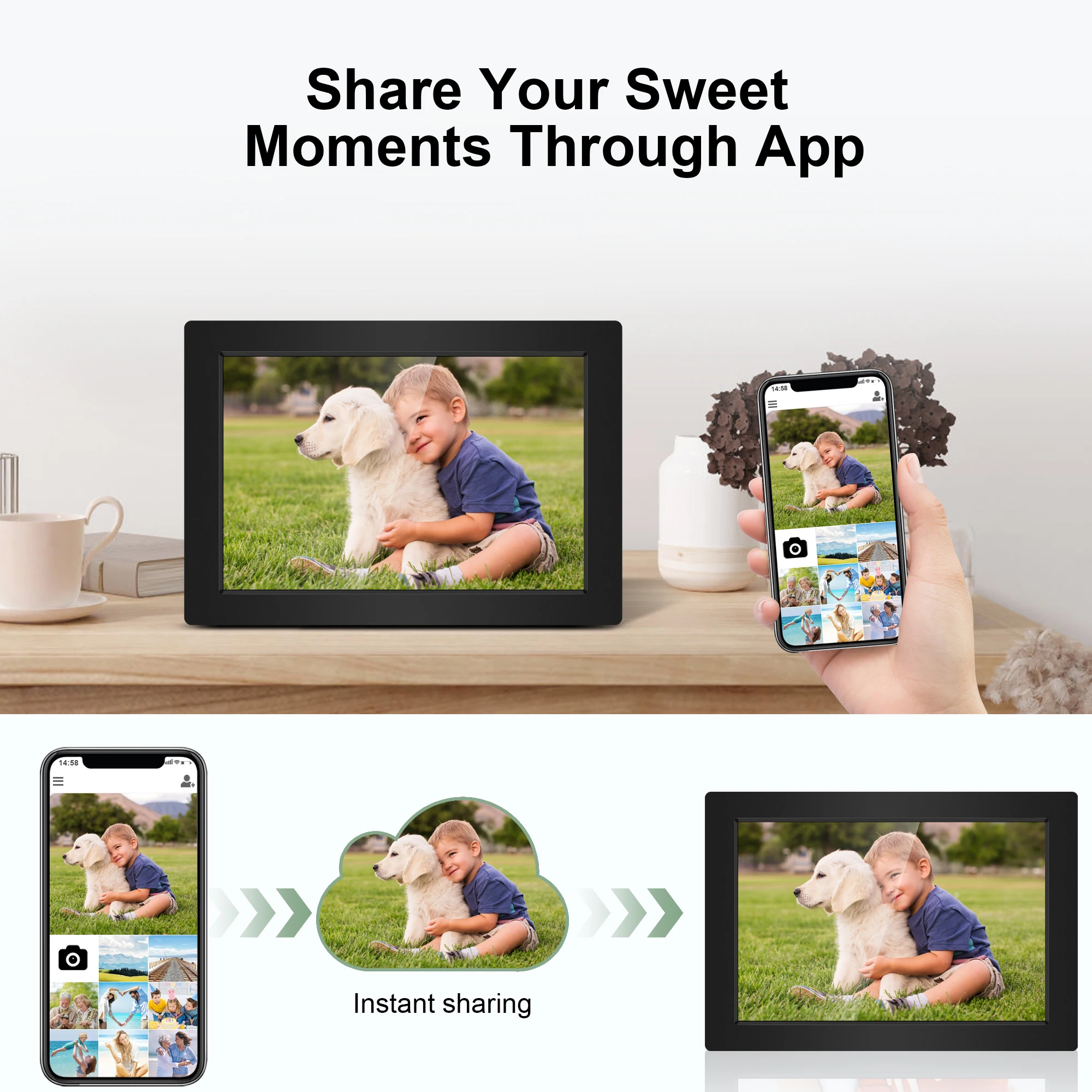 10 inch WiFi Cloud Digital Picture Frame Photos from Anywhere Touch Screen Display Digital Photo Frame with 32GB Gift for Family