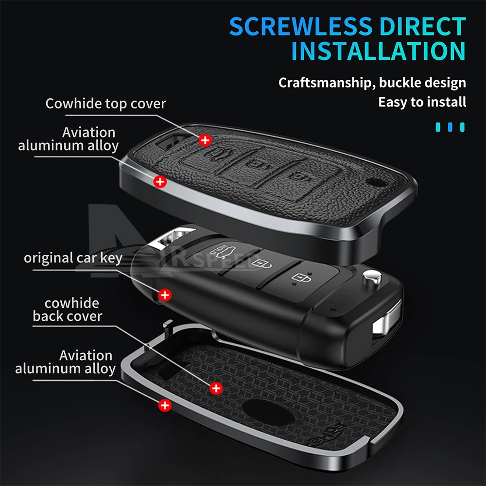 Superior Quality Leather Metal Key Fob Cover Hyundai Tucson Creta IX25 I10 I20 I30 Aluminum Alloy Car Key Case Protective Car