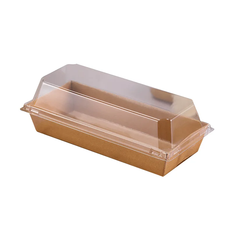 Disposable Swiss Roll Cake Containers Sandwich Boxes Bakery Food Packaging Kraft Paper Box With Clear Lids