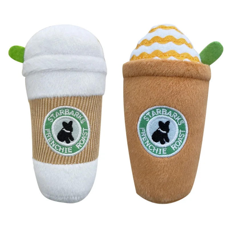 Custom Funny Squeaky Dog Plush Stuffed Toy Beer Soda Can Starbark Coffee Cup Shaped Dog Toy