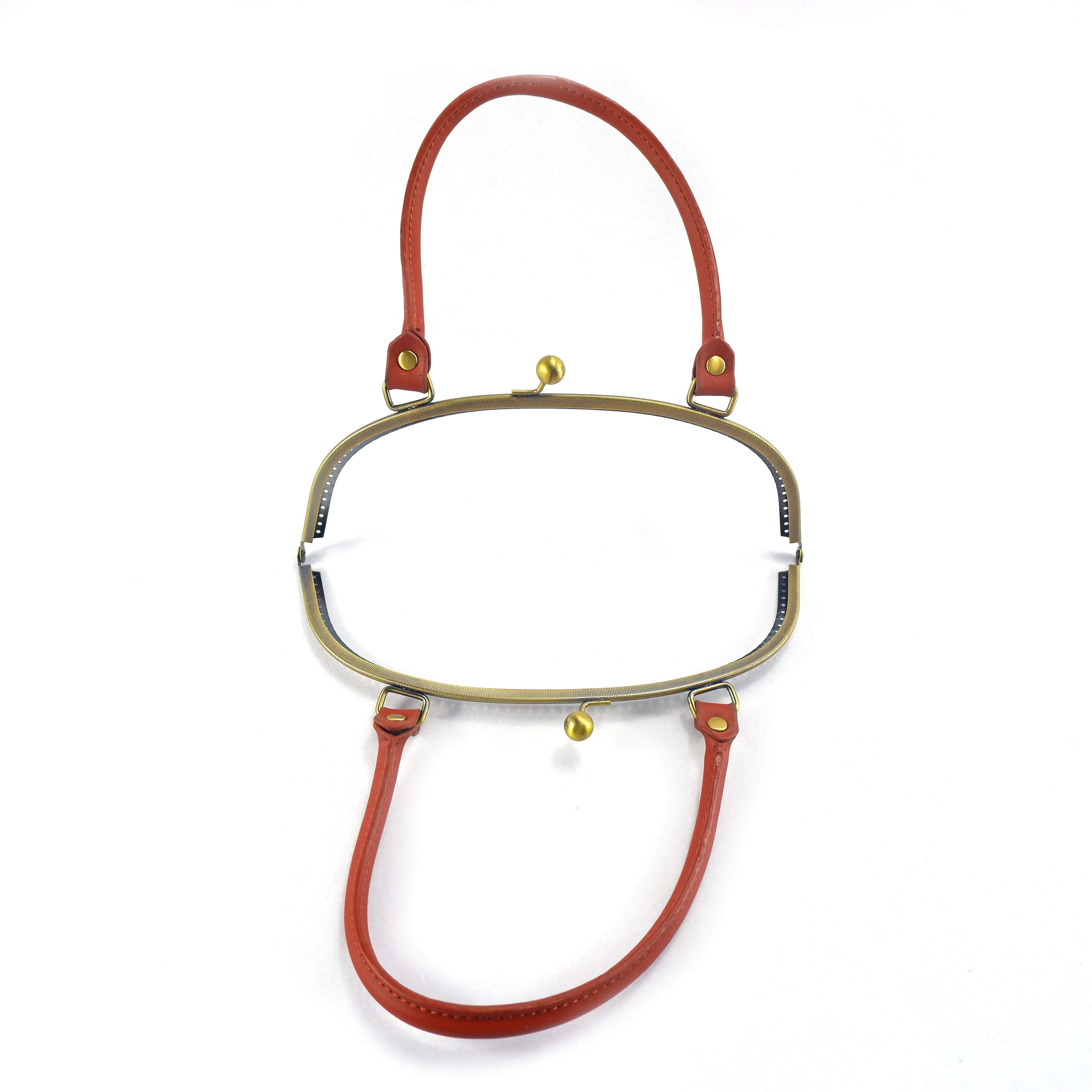 24.7*9.5cm Color Brown purse metal frame with leather handle bag frame closure hardware