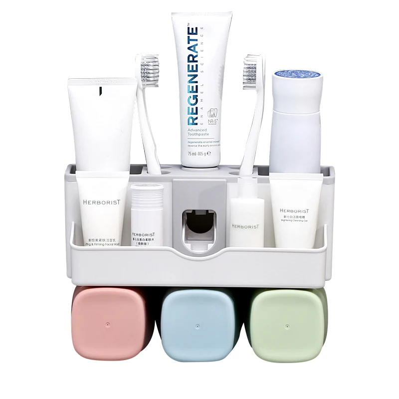 
Wholesale Household Portable Drill-Free Wall Mounted Shelf Family Plastic Toothbrush Holder Bathroom Storage 