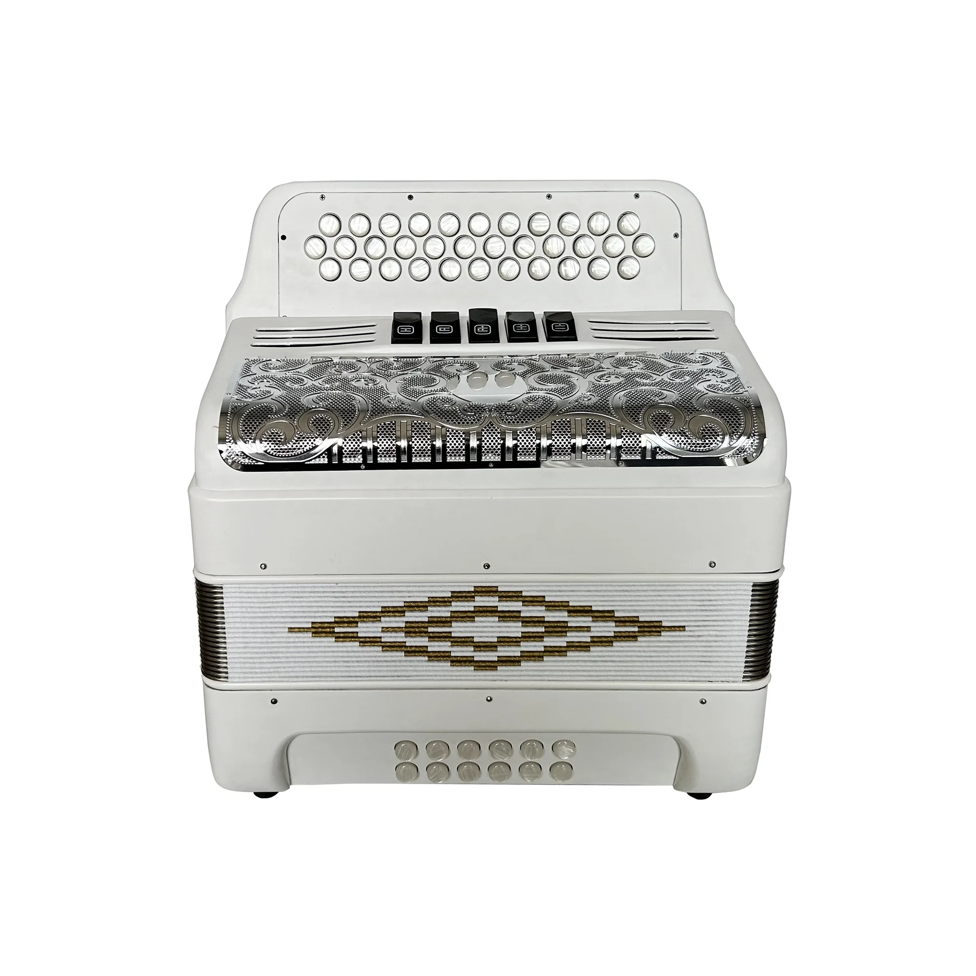 SEASOUND OEM Professional 34 Buttons 12 Bass 5 Registers Matt White Silver Grill Accordion Instrument Acordeon JB3412D