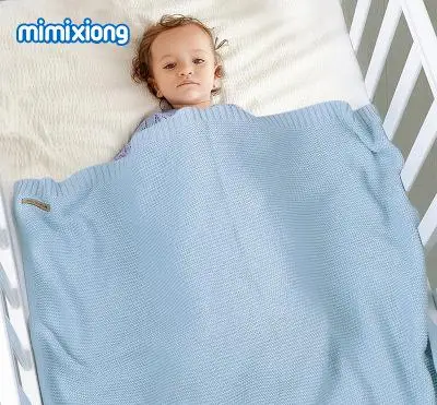 Wholesale 100% cotton plain knitted baby blanket for Baby Boy And Girl