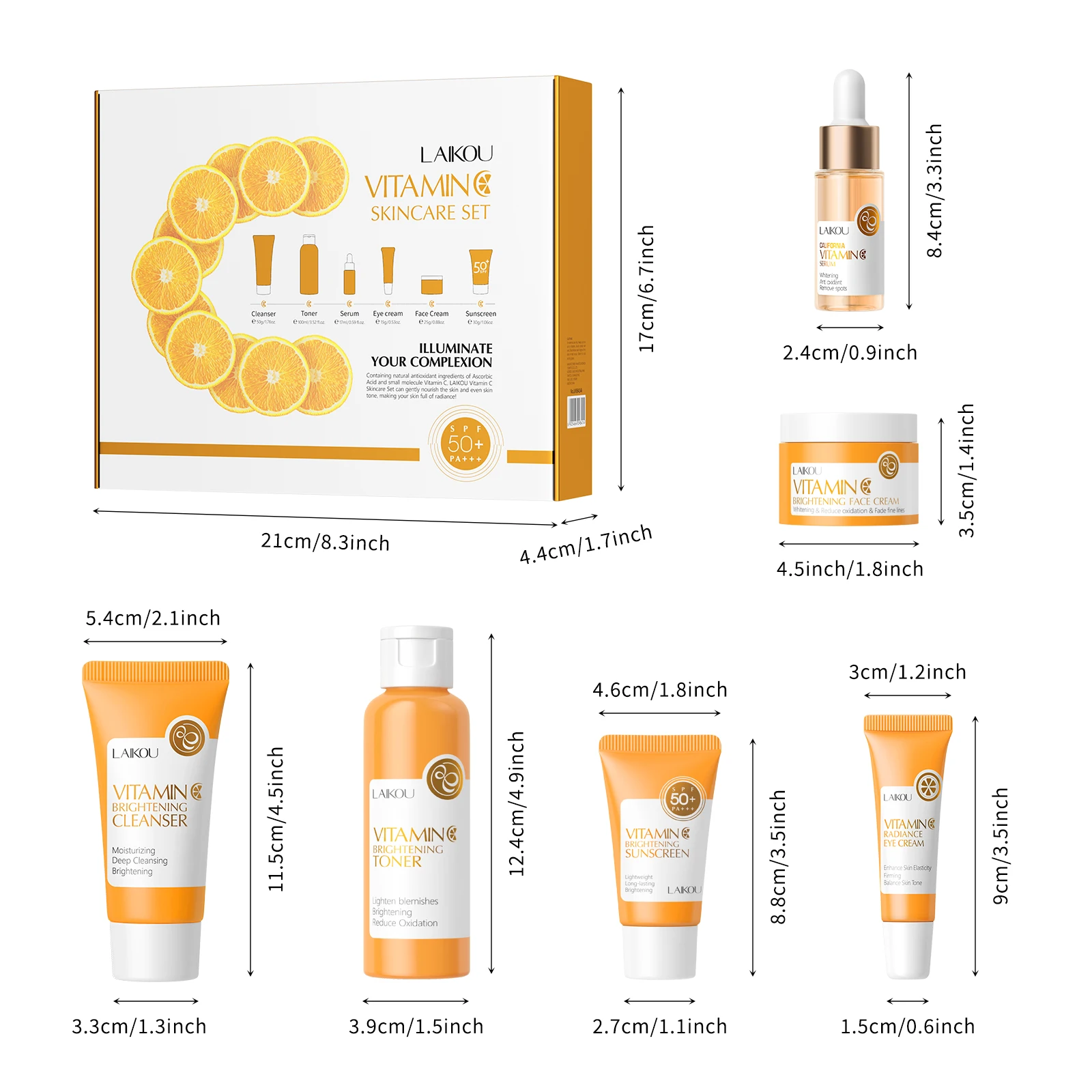 Moisturizing Reduce Fine lines Brighten skin tone  Face Care 6Pcs LAIKOU Vitamin C Skin Care Set