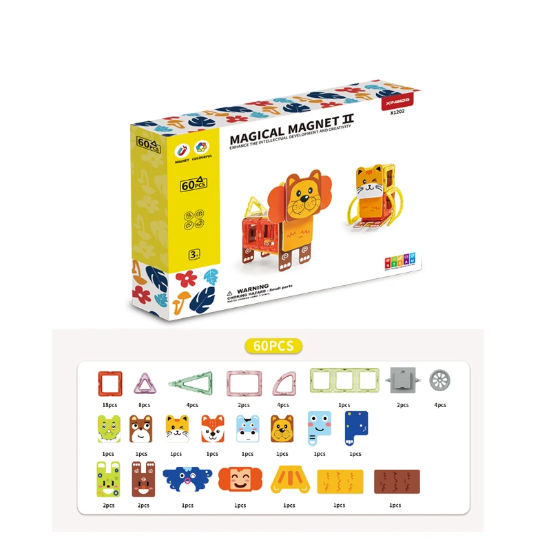 Magnetic Blocks Building Tiles STEM Toys for 3+ Year Old Boys and Girls Learning Blocks  -ZOO SET