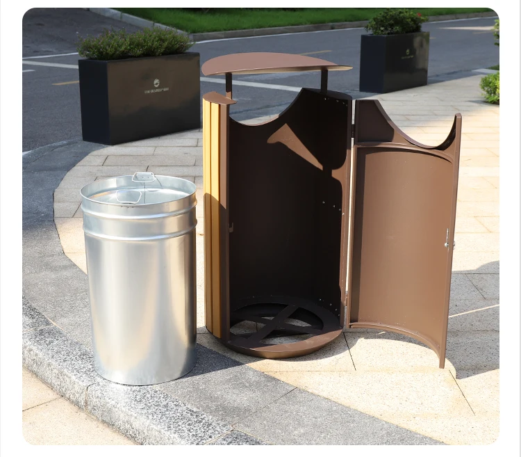 Modern Special Design Round Park Garbage Can Outdoor Metal Dustbin with Big 60L Capacity