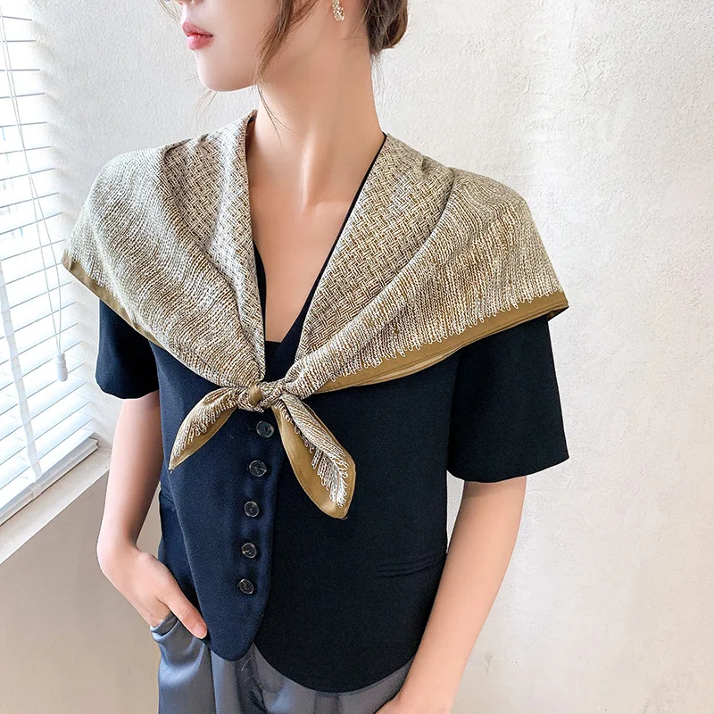 Шелковый большой квадратный шарф, Женская универсальная шаль в стиле ретро, шелковый шарф, шаль