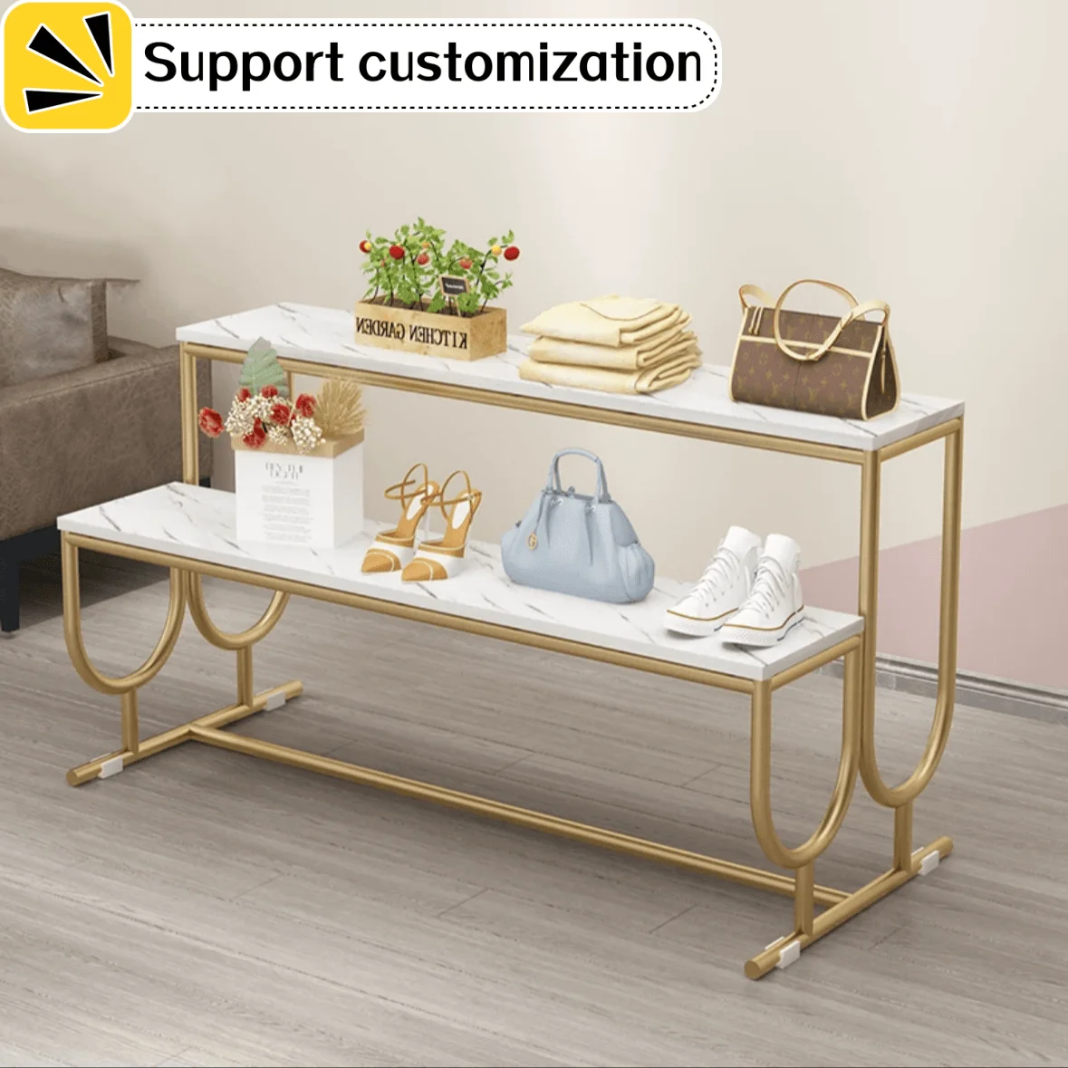Boutique Shop Commercial Chrome Garment Shelf Metal Clothing Stand Gold Clothes Display Rack For Clothing Store.