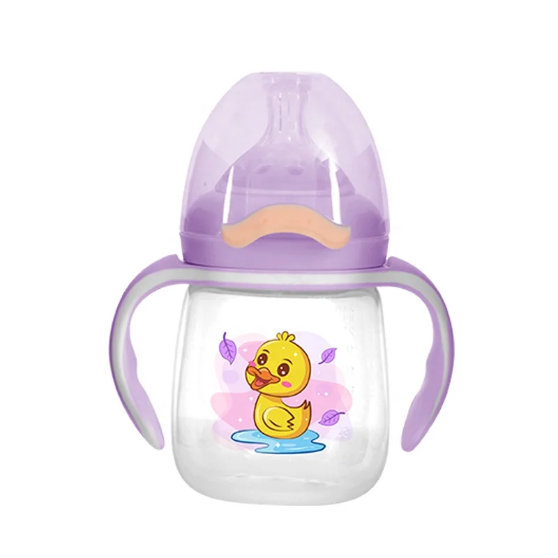 Baby Bottles in Bulk Holder Hands Free Cartoon Printed Wide Neck PP Infant Pacifier Bottle
