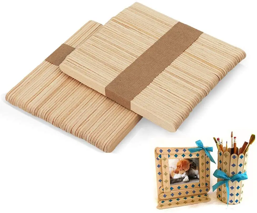 Xieli 4.5Inch Natural Wood Popsicle Sticks Wood Craft Sticks Popsicle Sticks