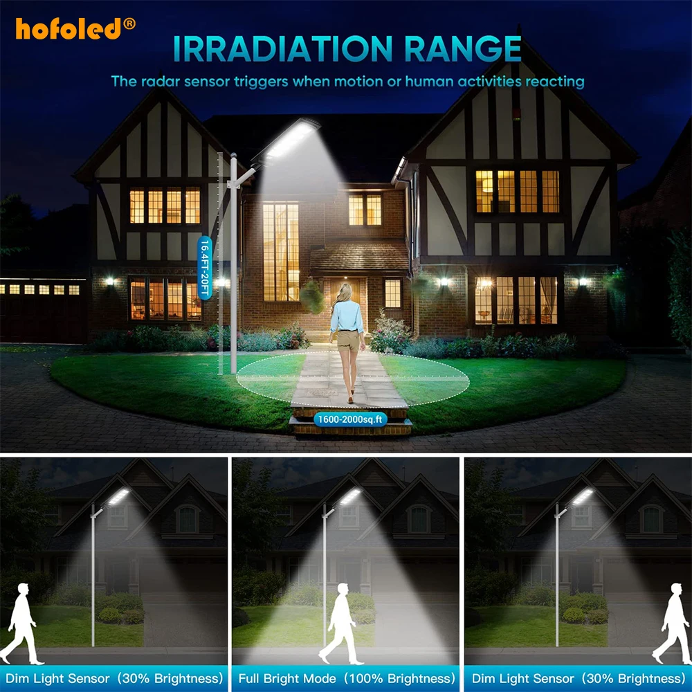 Outdoor Waterproof Pole Light Motion Sensor Remote Control Dusk to Dawn High Bright Solar Powered Luces LED Flood Lamp