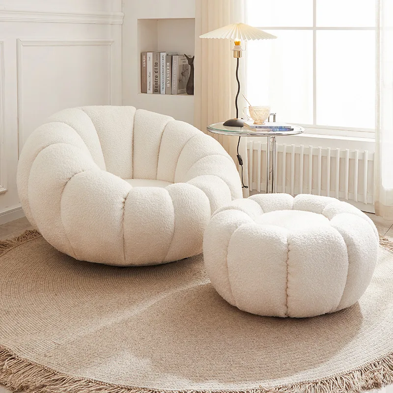 Cream White Lazy Pumpkin Shape Sofa Chairs Living Room Velvet pumpkin chair Sofa
