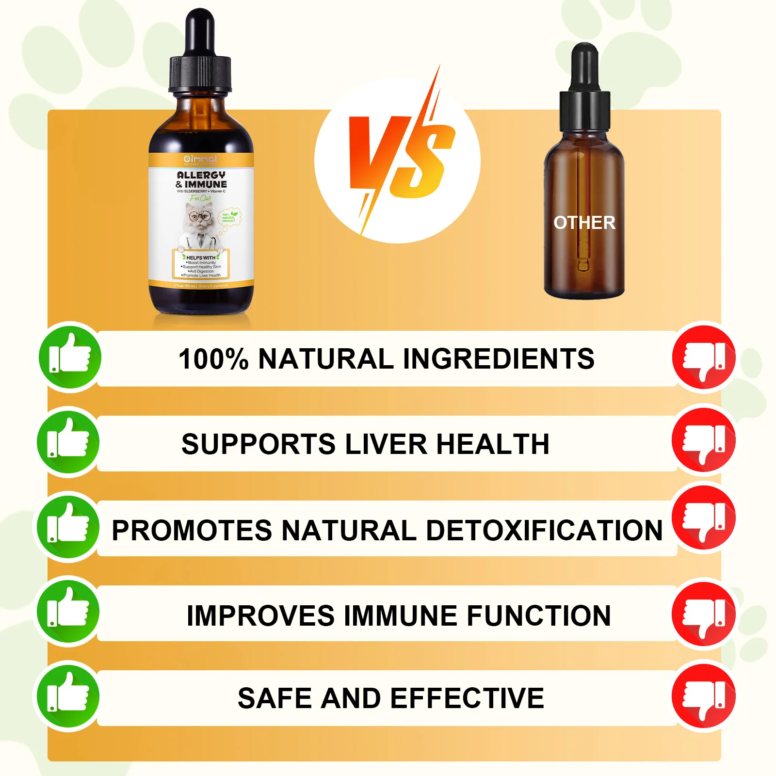 Oimmal 60ml Pet Supplement Digestion Liver Health Anti Itch Skin and Coat Immune Support Allergy Relief Liquid Drops for Cats