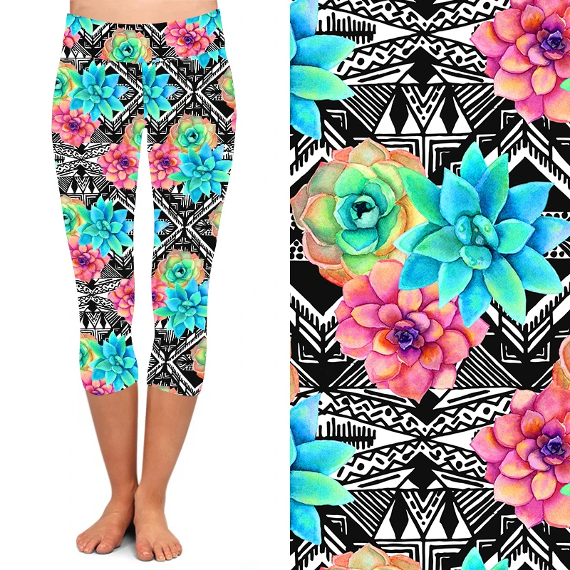 
 2020 племенные ацтекские Леггинсы с принтом суккулентов, Новое поступление, мягкие леггинсы-капри с бабочкой для женщин  