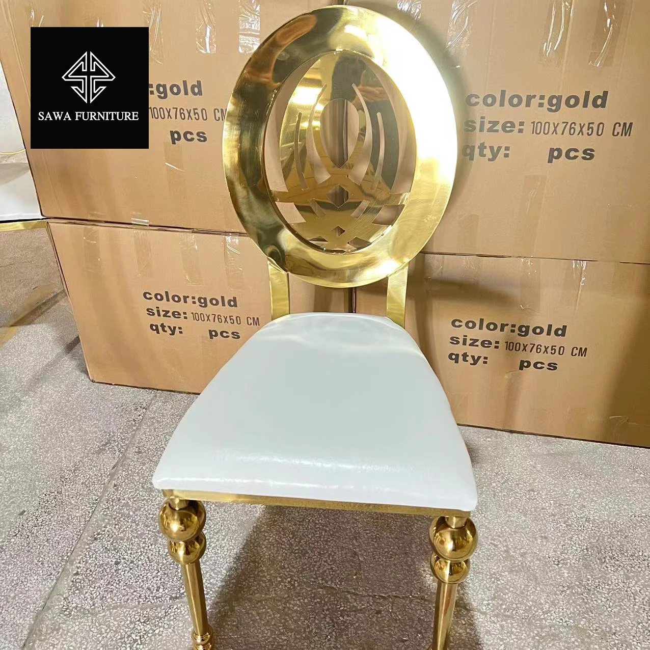 Stainless Steel Event Banquet Throne Throne Wedding Event Gold Dining Chairs with Cushions