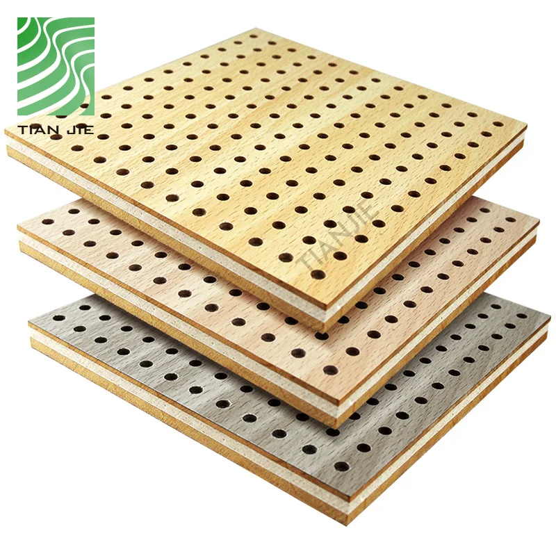 Tianjie Acoustic Panels Decorative Perforated Wooden Board Acoustic Panel With Veneer Serface