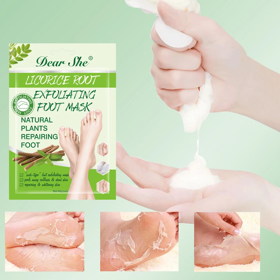 wholesale Dear She Natural Plant Licorice Root Exfoliating Foot Mask Repairing Peel Away Calluses Dead Skin Whitening Foot Skin