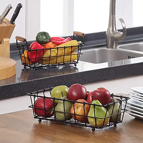 2 Tier Metal Black Rectangle Countertop Fruit Bread Wire Basket