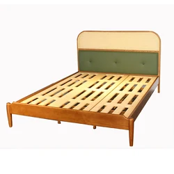 Оптовая продажа с фабрики, Скандинавская мебель для дома и спальни, кровать из цельной древесины, ротанговая тростниковая двойная кровать 1,5 м, 1,8 м