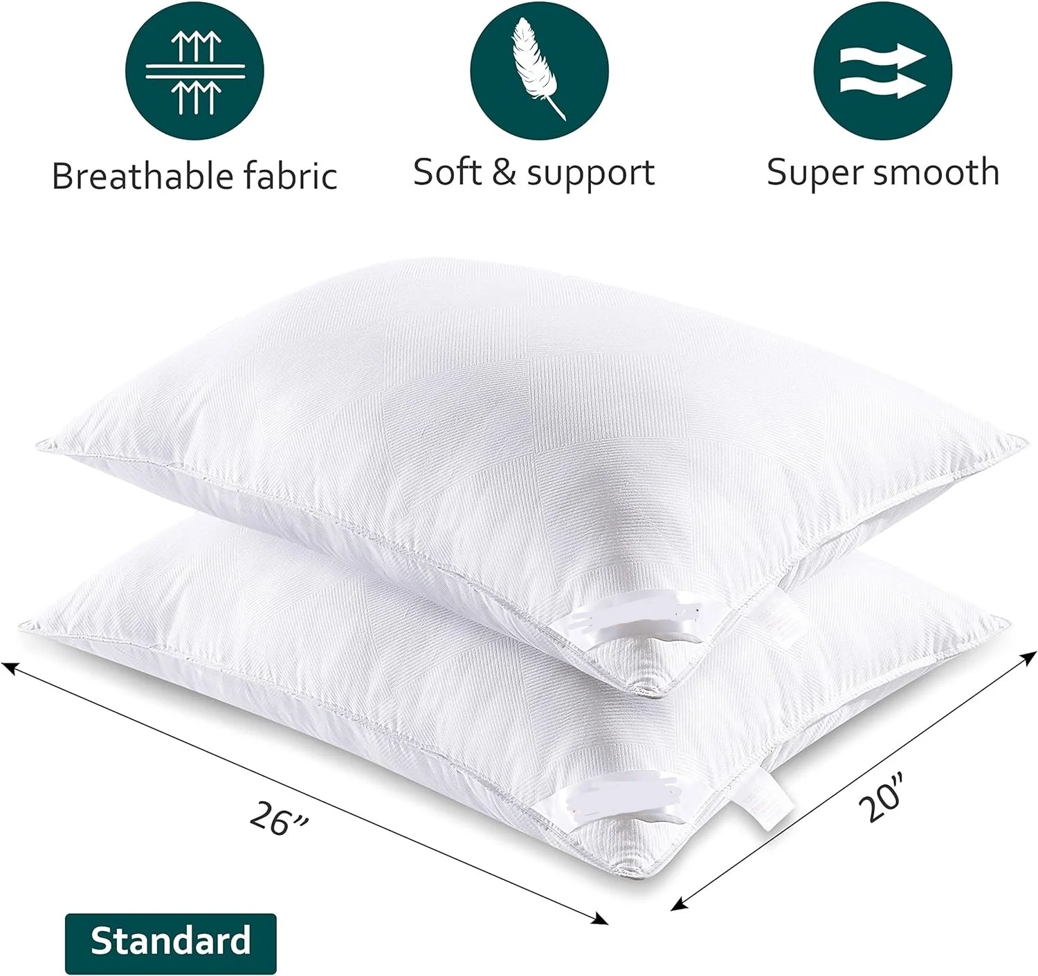Pillows Standard Size Set of 2 - Luxury Hotel Collection Down Alternative Pillows for Sleeping