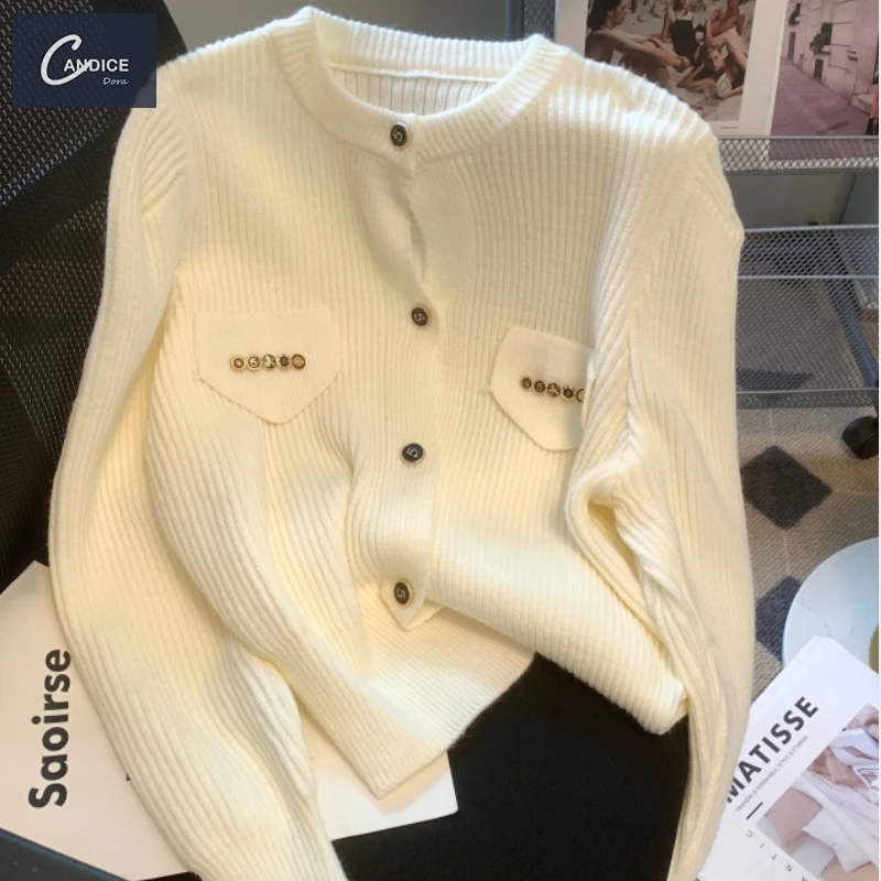 Candice wholesale high quality long sleeve elegant 2023 fall crochet knit sweater women