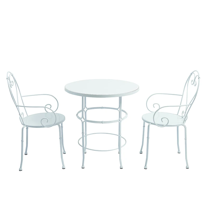 White Cheap Vintage Patio Cafe Furniture Wrought Iron Metal Garden Table and Chairs Set