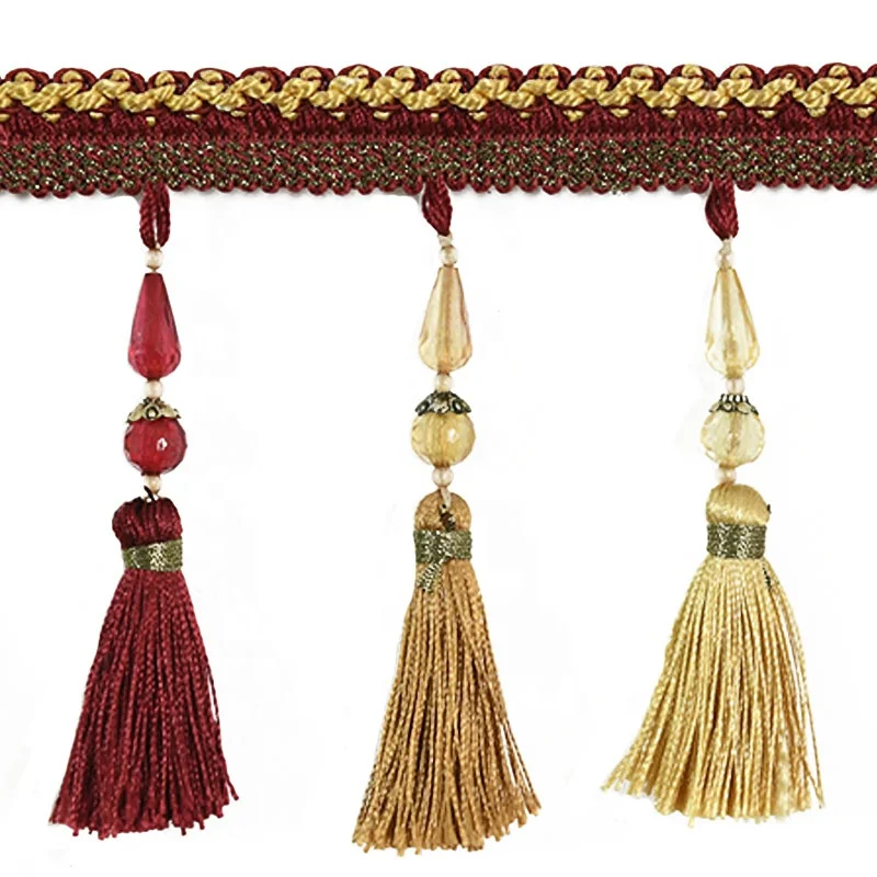 Factory  direct hot sale costume hometextile 9cm polyester curtain tassel fringe with beads