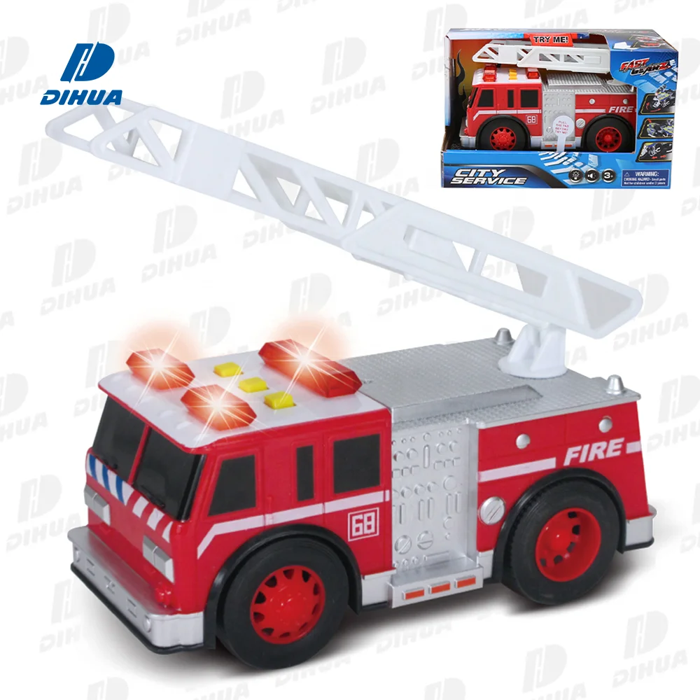 Kids Fire Truck Toy Friction Toy Vehicle Freewheel Fire Engine with Light and Sound, Red Fire Truck Toy with Ladder