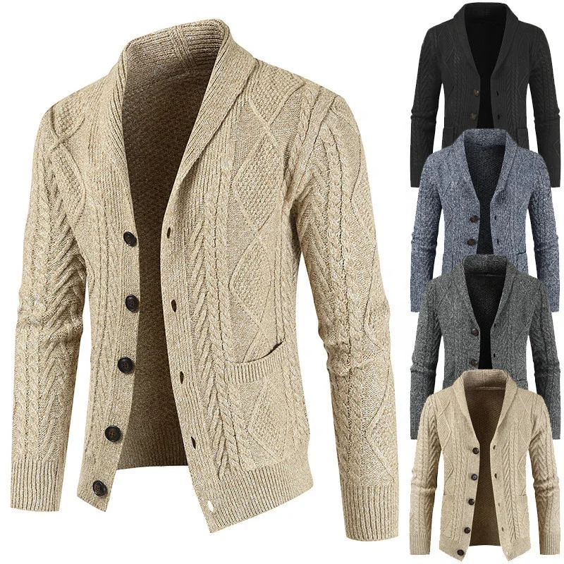 Winter Men Casual Keep Warm Cardigan Button Down Coat Knitting Sweater Jacket Fashion Lapel Coats