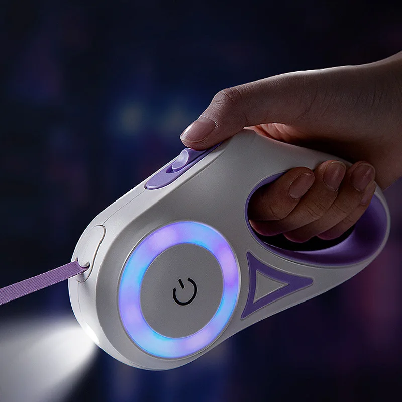 Factory Custom New Design 3/5m Automatic LED Flash Light Large Retractable Pet Dog Outdoor Leash
