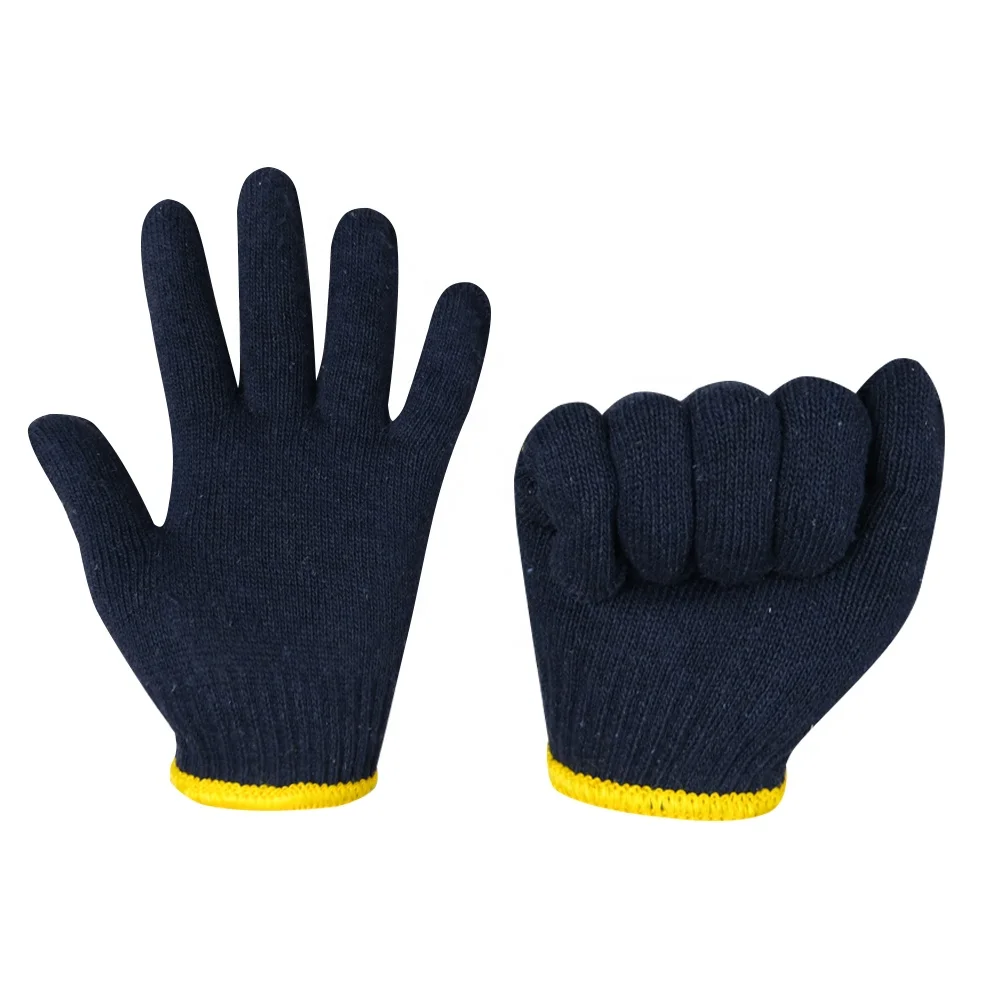Best Selling 10 Gauge Washable Hard-Wearing Deep Blue Cotton Hand Safety Knitted Work Gloves