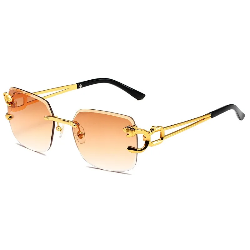wholesale female personality leopard mirror leg male 2024 Fashion Trends rimless designer luxury Cut edge sun glasses Sunglasses