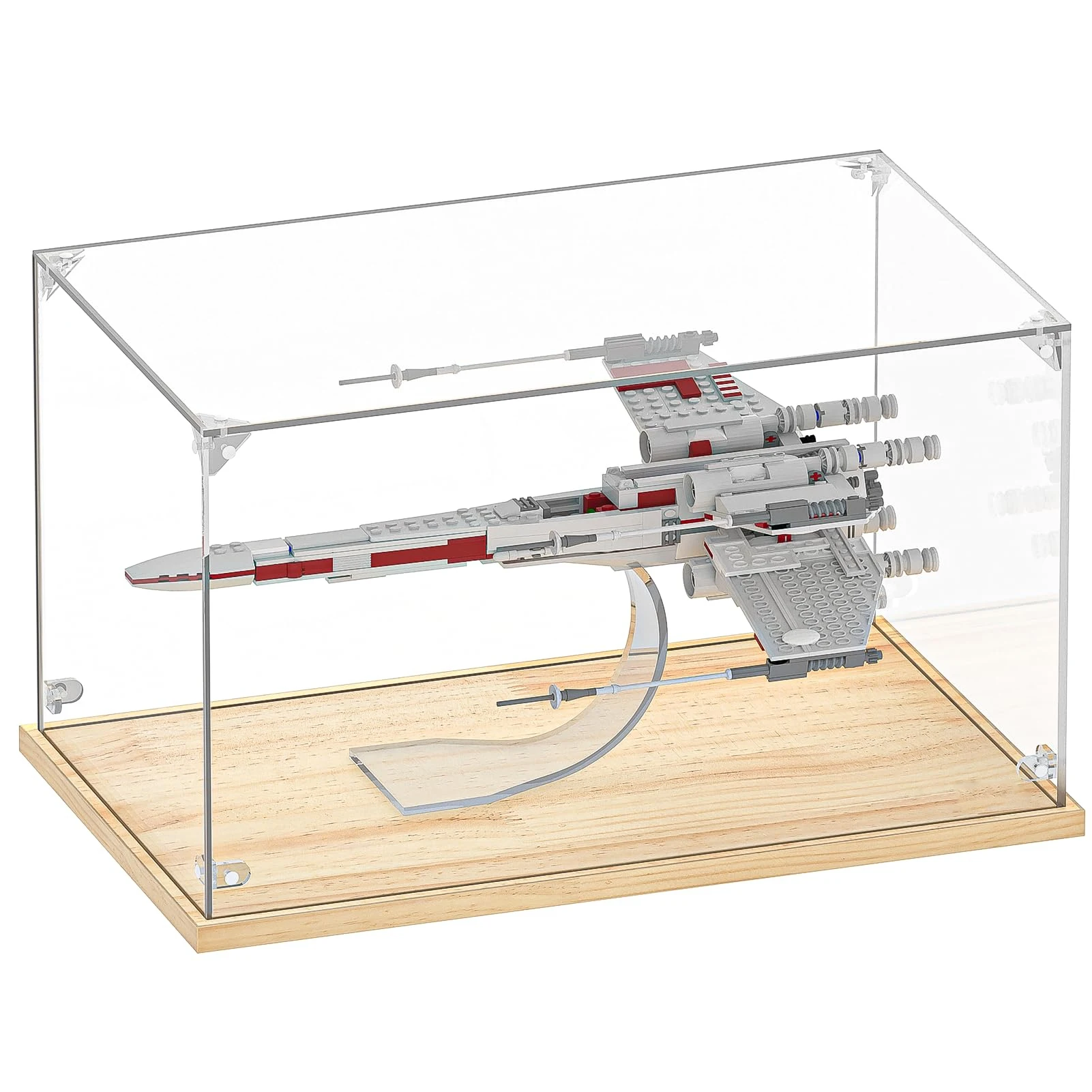 Artworld Displays Clear Acrylic Case with Wooden Base for Memorabilia Collectibles Football Action Figures Toy and Model
