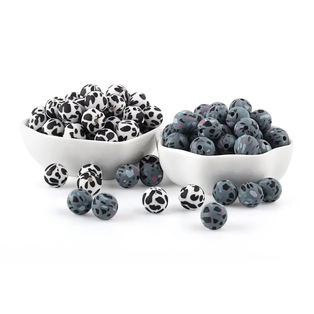 Модные Легкие шнурки аксессуары для ручек детей прорезывания зубов круглые силиконовые свободные шарики на заказ 15 мм с принтом