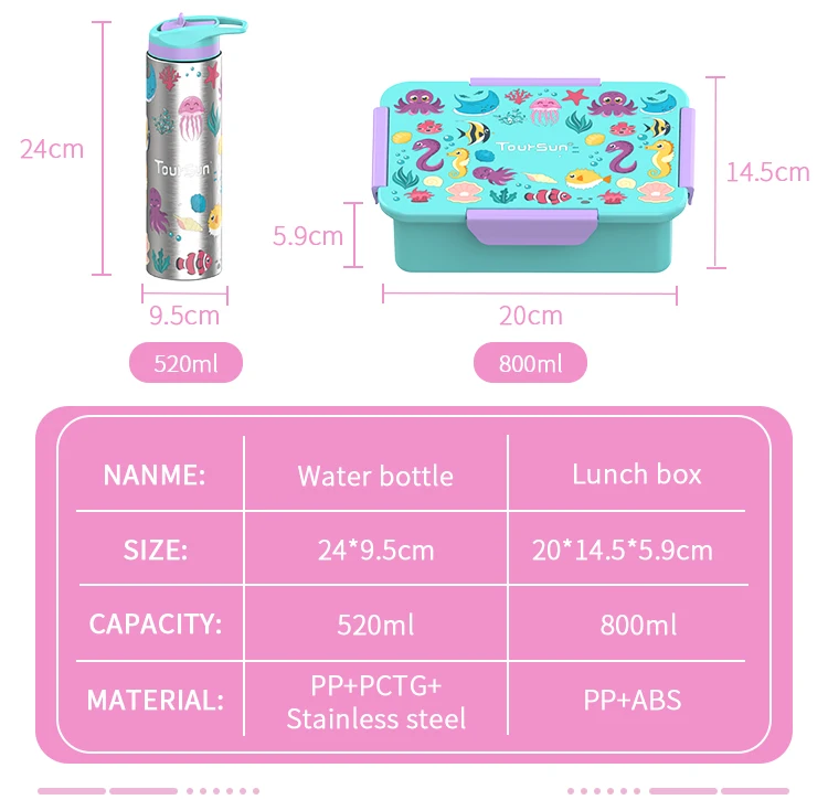 Bpa Free Bento Lunch Box Double Wall Stainless Steel Water Bottle For Kids