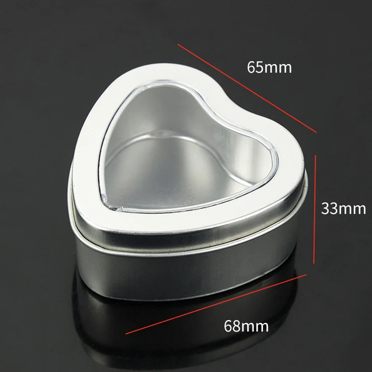 8oz Empty Heart Shaped Silver Metal Tins with Clear Window for Candle Making/Candies/Gifts/Treasures