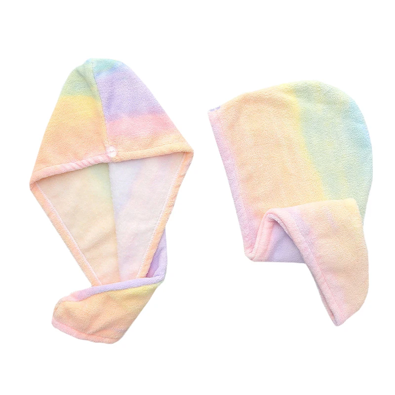 Hair Drying Towel Ultra Absorbent Coral Velvet Microfiber Bath Shower Hat Gradient Tie-Dye Head Wrap Turban