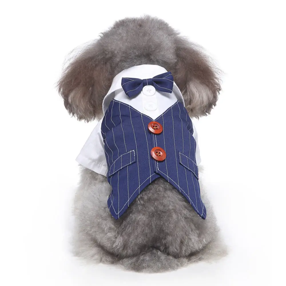 Wholesale Puppy Small Male Dog or Cat Stylish Suit Bow Tie Clothes Wedding Blazer Shirt Formal Tuxedo with Black Tie