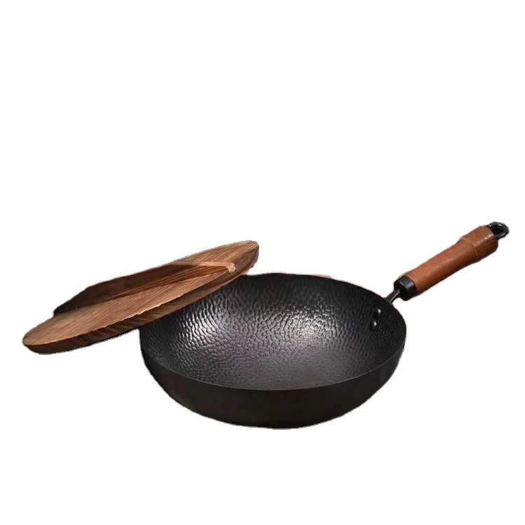 
Hot sale cast iron chinese wok pan with wooden handle 