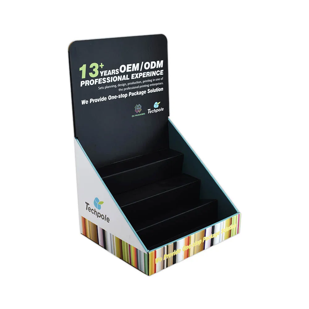 Custom Color Printed Retail Promotion Folding 3 Tiers Cardboard Paper PDQ Counter Top Display Stand (1600660844465)